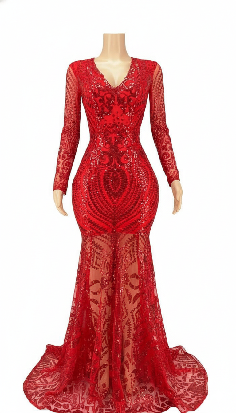 RED ROSARY LAVISH DRESS