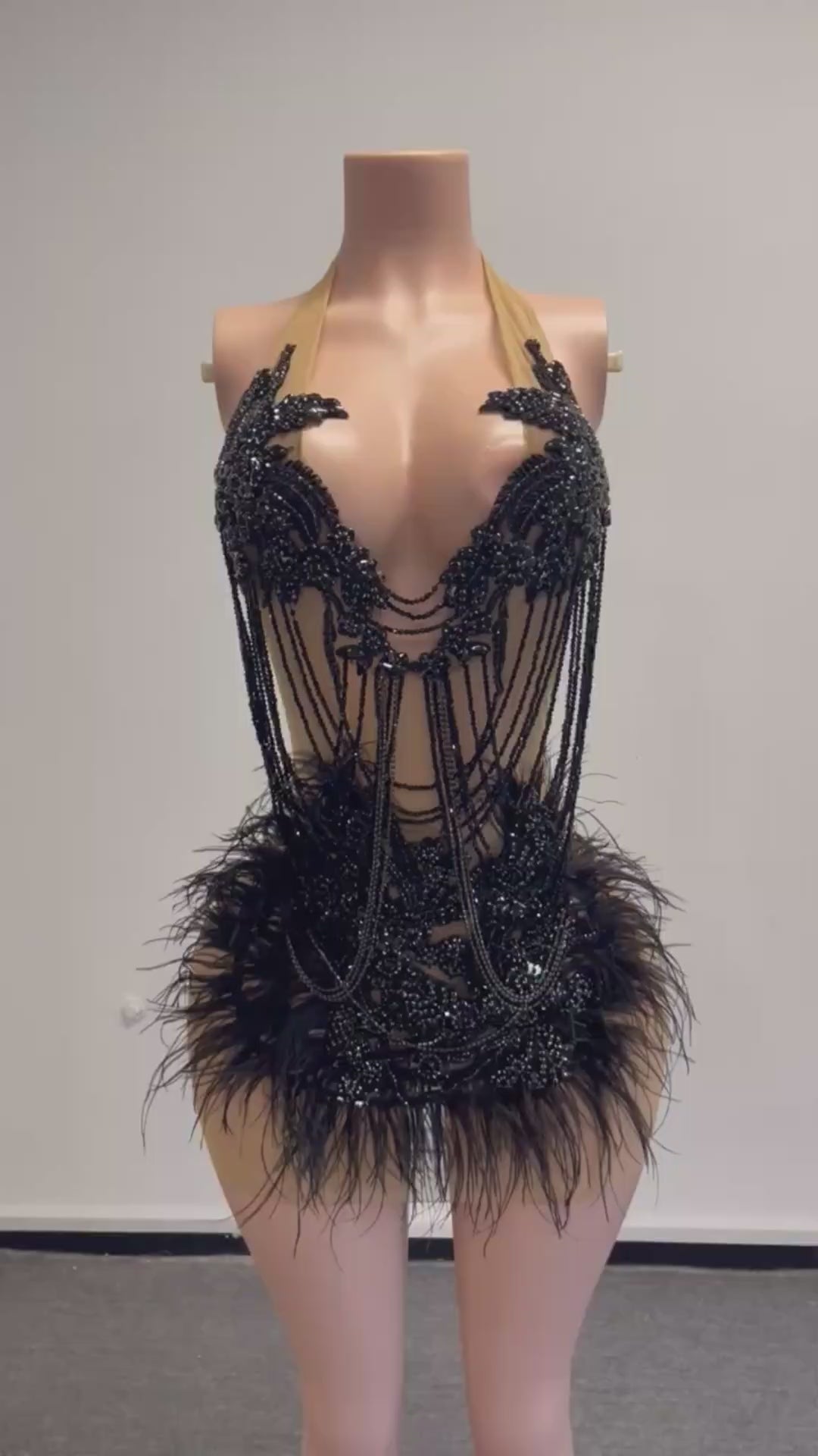 BLVCK OSTRICH SLVSH CRYSTAL DRESS