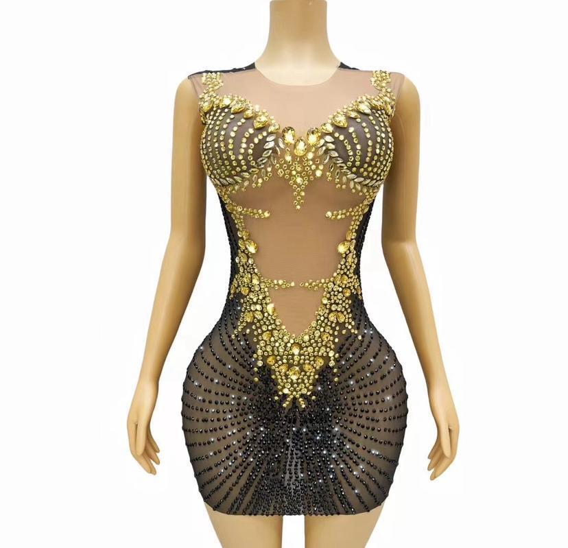 GOLD FLAKES SLVSH DRESS