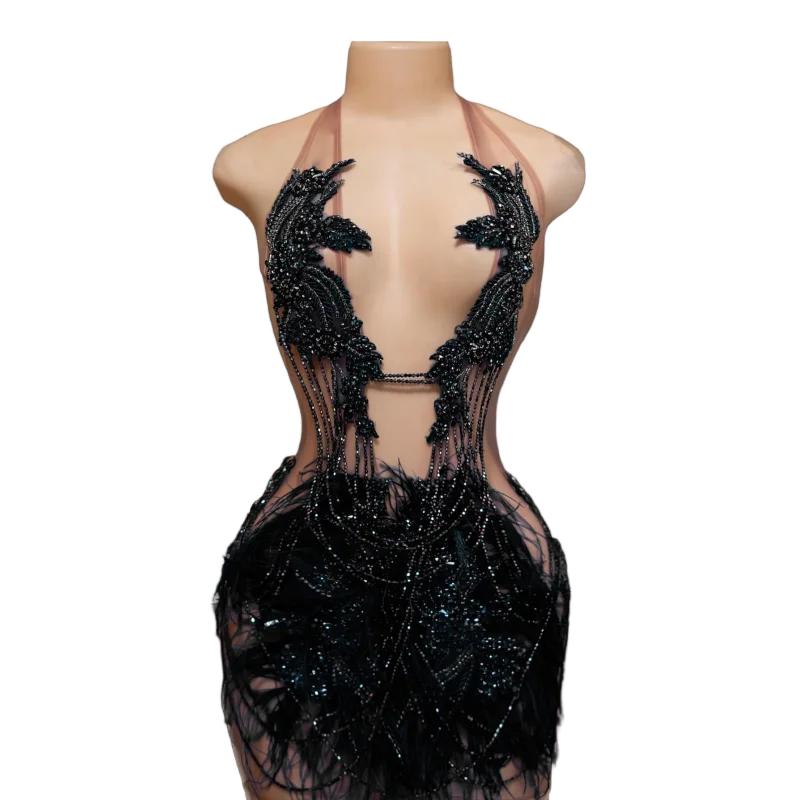 RED OSTRICH SLVSH CRYSTAL DRESS