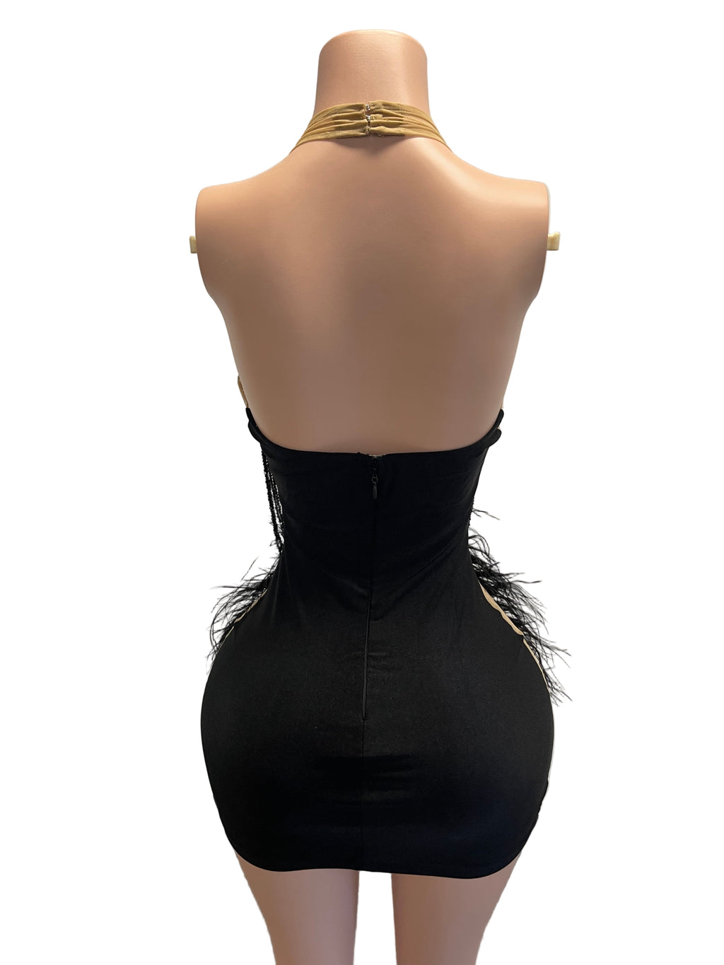 BLVCK OSTRICH SLVSH CRYSTAL DRESS