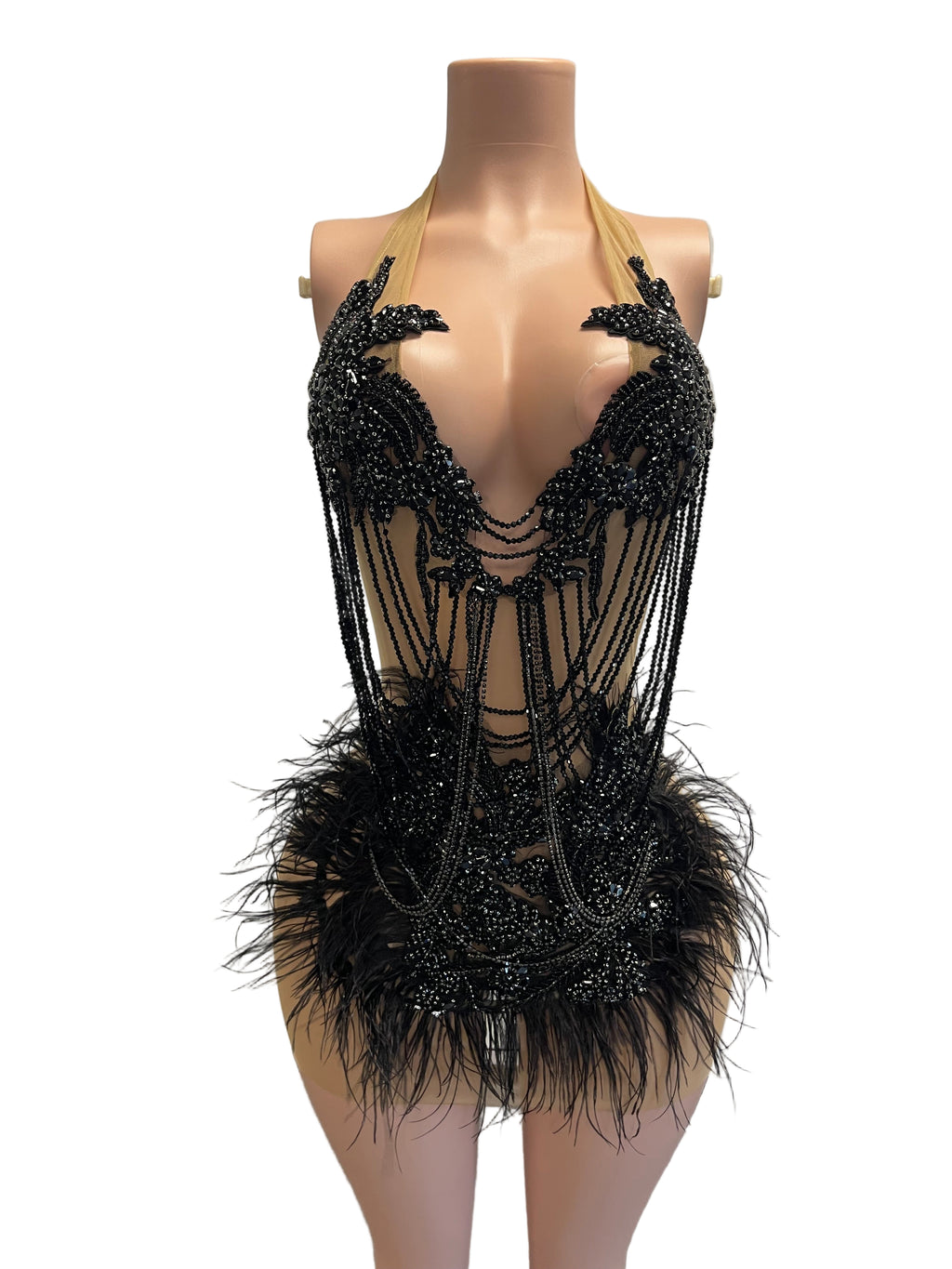 BLVCK OSTRICH SLVSH CRYSTAL DRESS