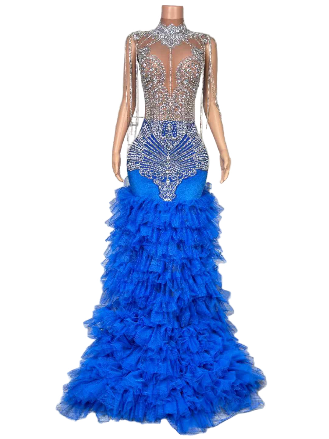 NEFERTITI BLEU RUFFLE LAVISH DRESS